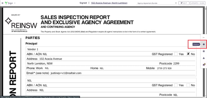 Status icon on the toolbar.